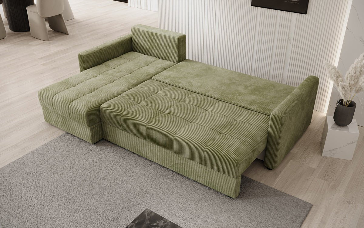 Designersofa Roma in ribstof met slaap- en klapfunctie