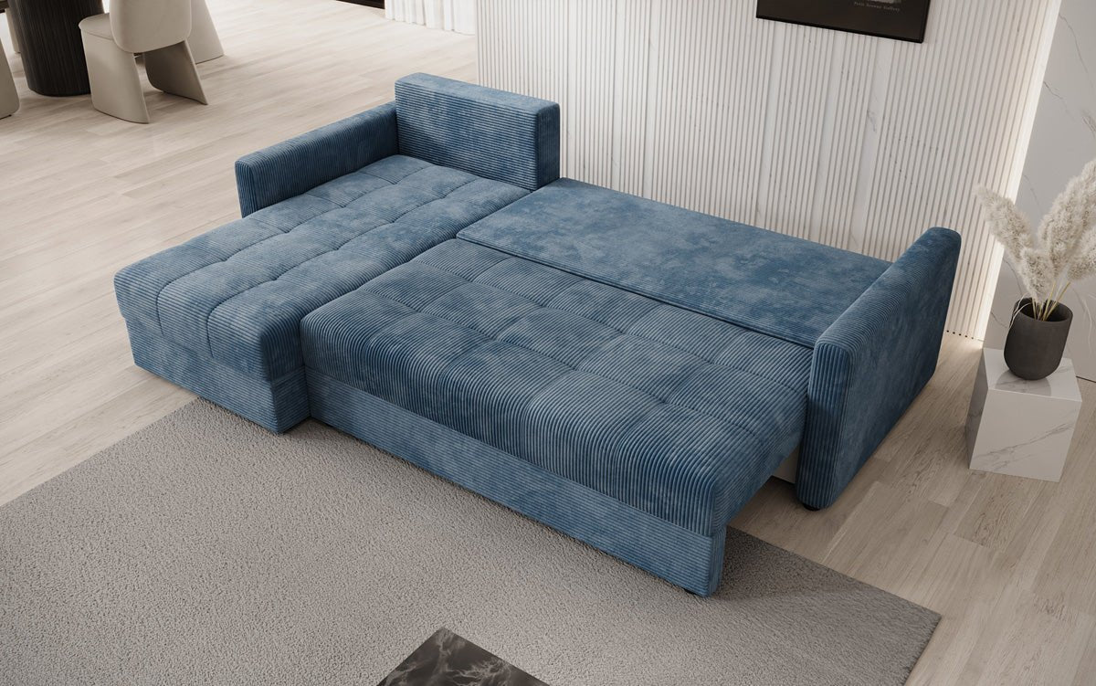 Designersofa Roma in ribstof met slaap- en klapfunctie