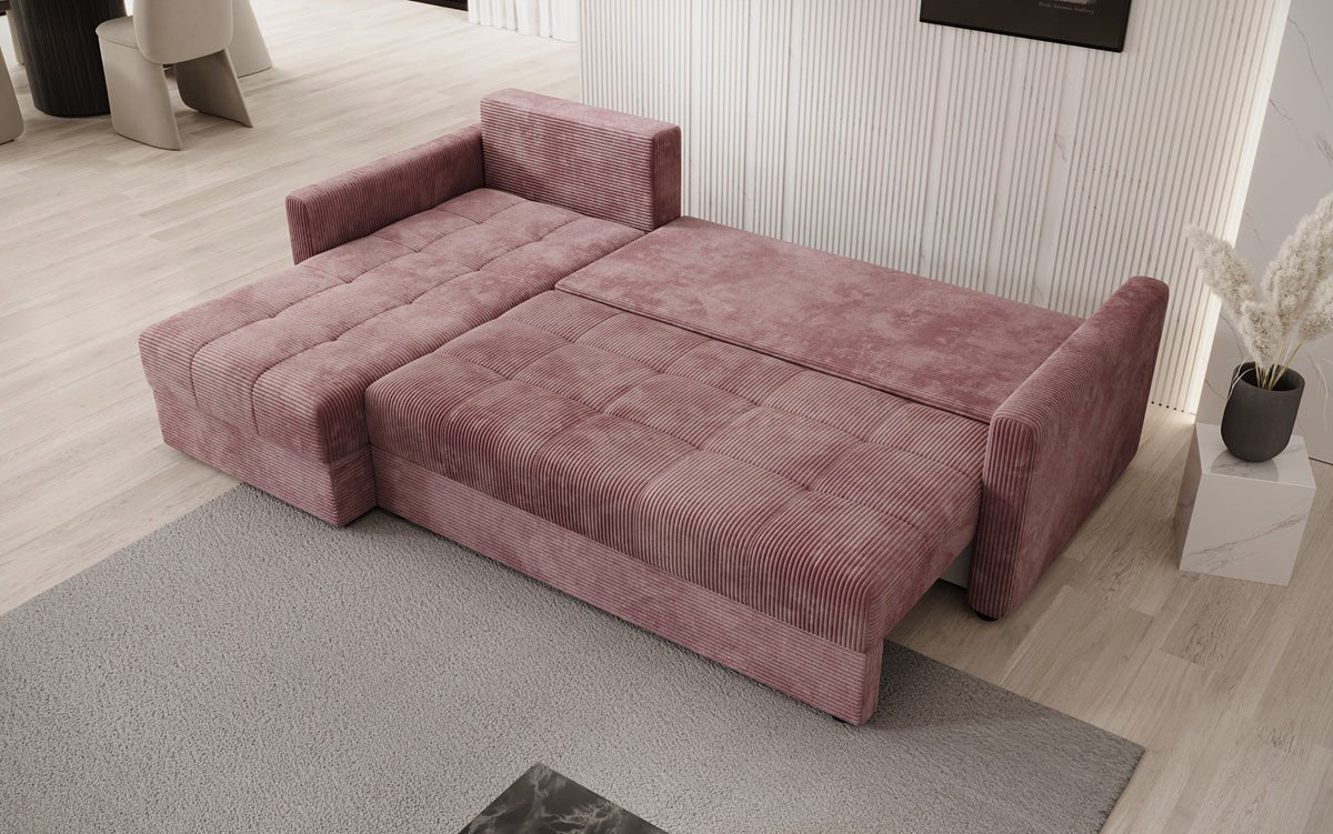 Designersofa Roma in ribstof met slaap- en klapfunctie
