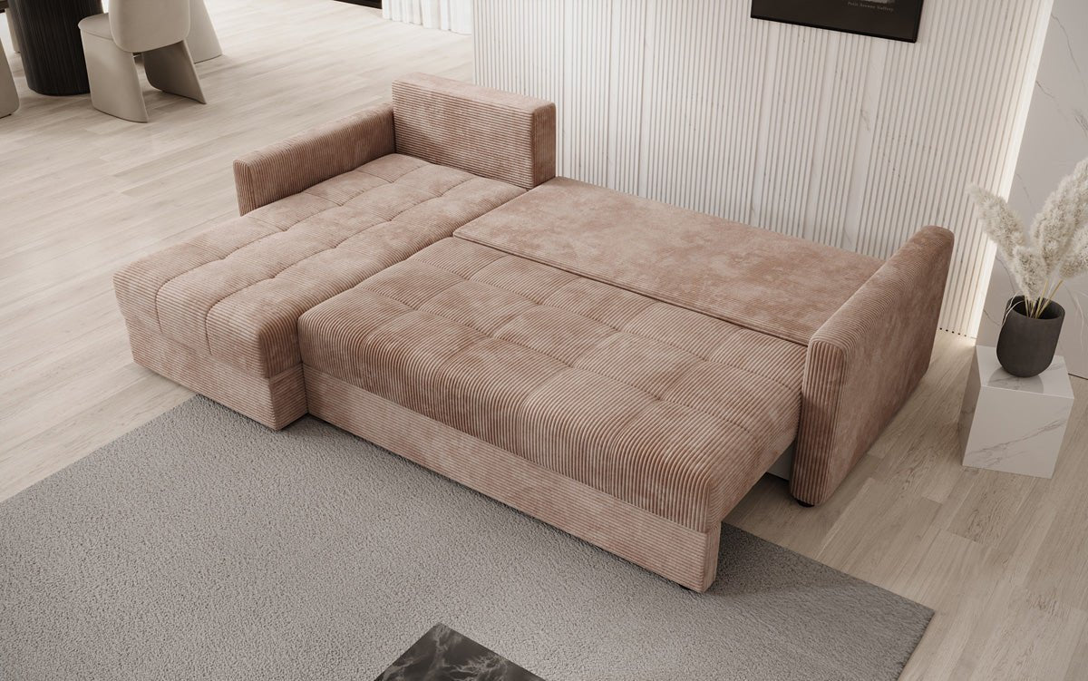 Designersofa Roma in ribstof met slaap- en klapfunctie
