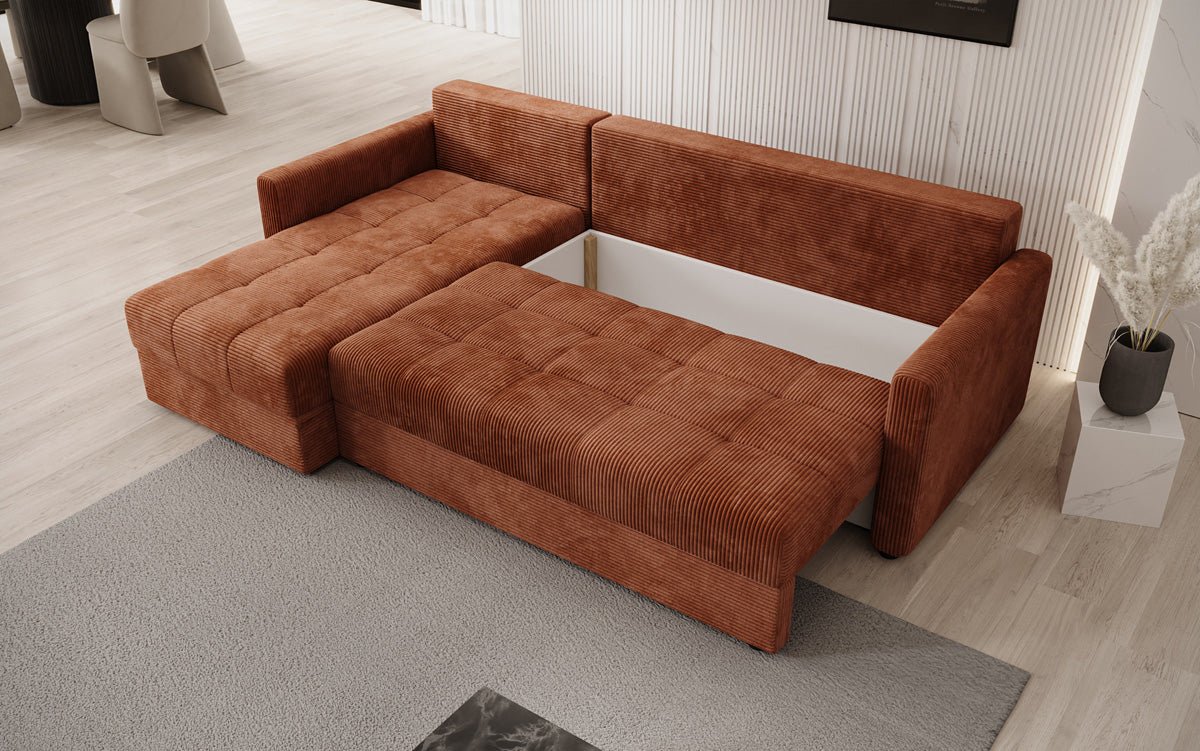 Designersofa Roma in ribstof met slaap- en klapfunctie