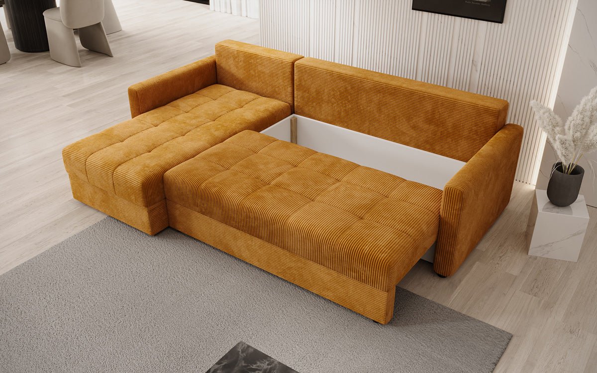 Designersofa Roma in ribstof met slaap- en klapfunctie