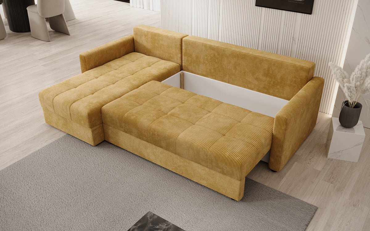 Designersofa Roma in ribstof met slaap- en klapfunctie