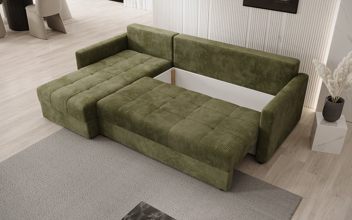 Designersofa Roma in ribstof met slaap- en klapfunctie