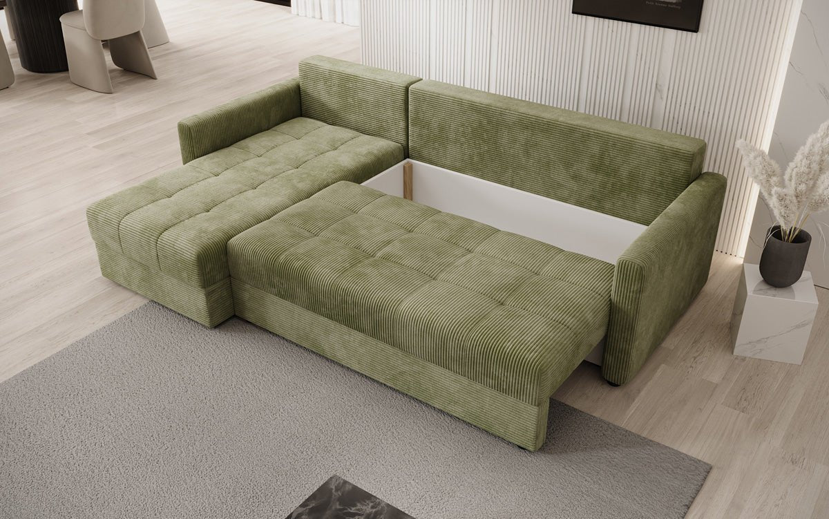 Designersofa Roma in ribstof met slaap- en klapfunctie