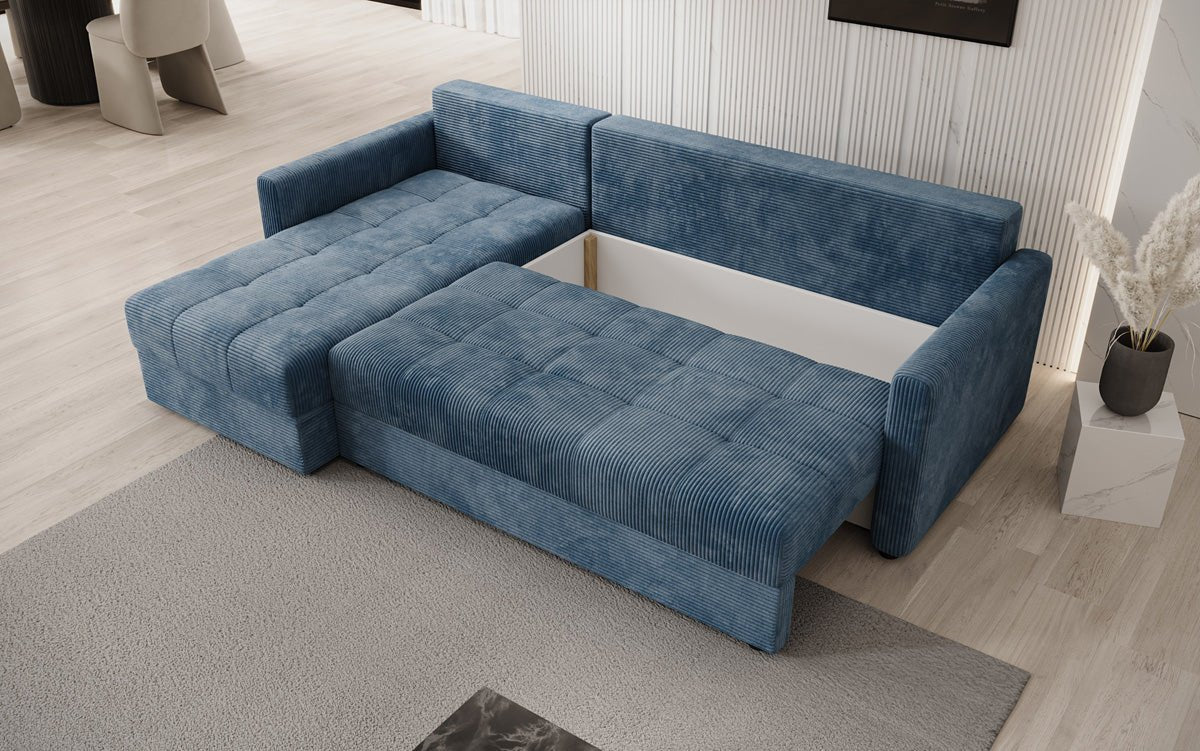 Designersofa Roma in ribstof met slaap- en klapfunctie