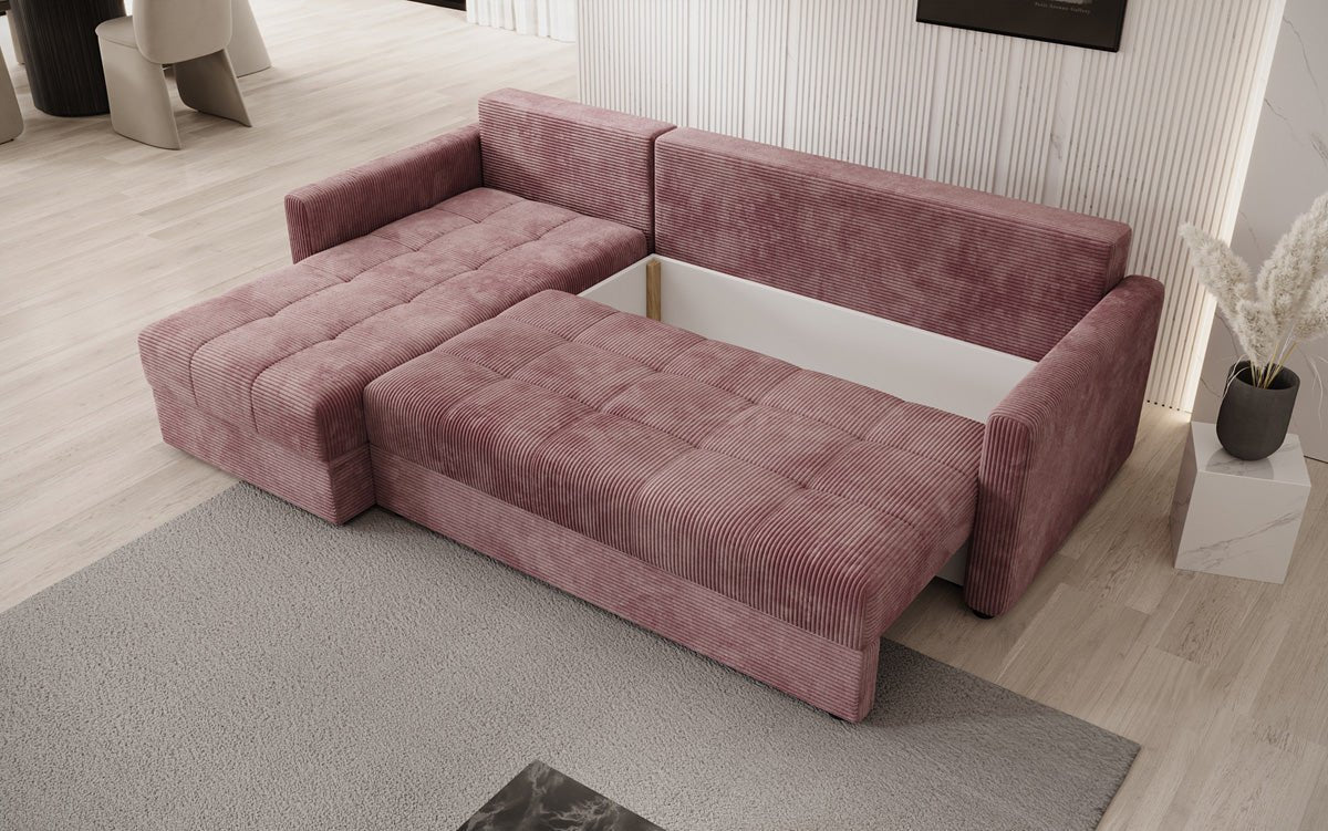 Designersofa Roma in ribstof met slaap- en klapfunctie