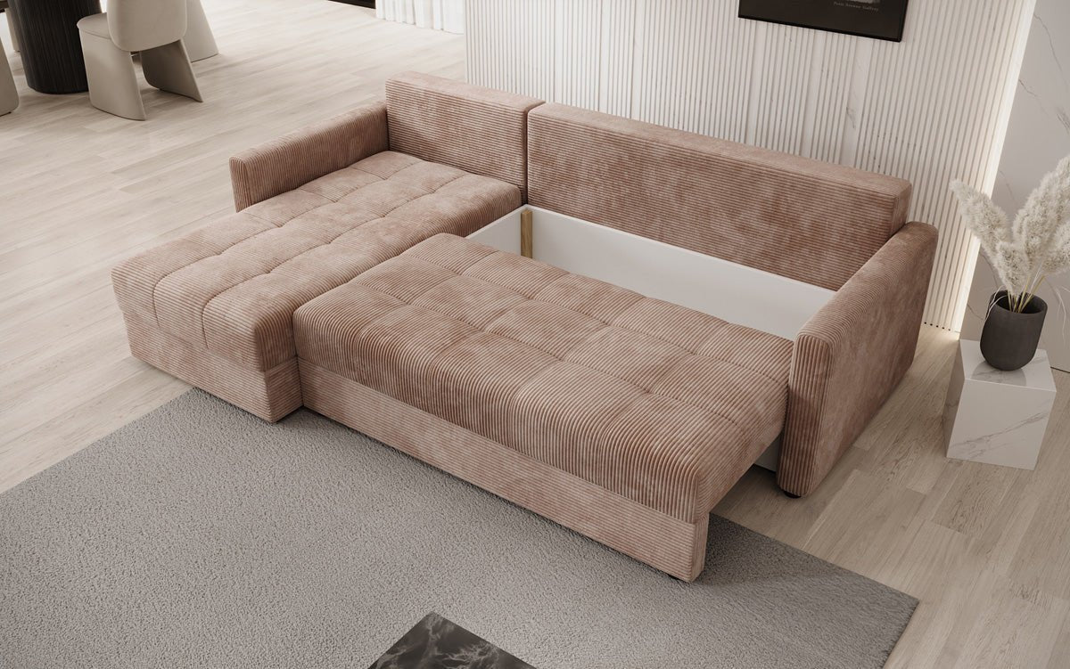 Designersofa Roma in ribstof met slaap- en klapfunctie
