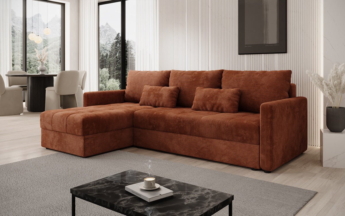 Designersofa Roma in ribstof met slaap- en klapfunctie
