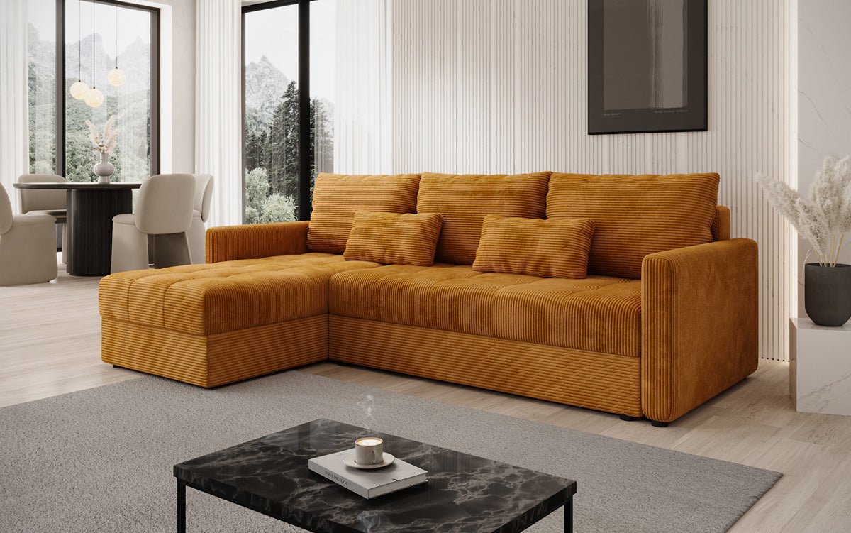 Designersofa Roma in ribstof met slaap- en klapfunctie