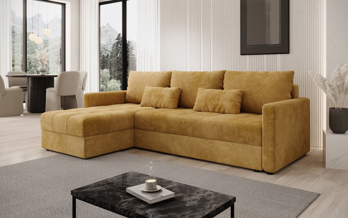 Designersofa Roma in ribstof met slaap- en klapfunctie