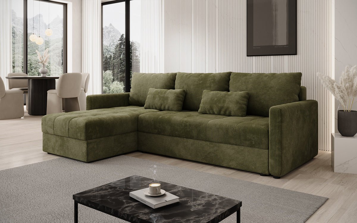 Designersofa Roma in ribstof met slaap- en klapfunctie