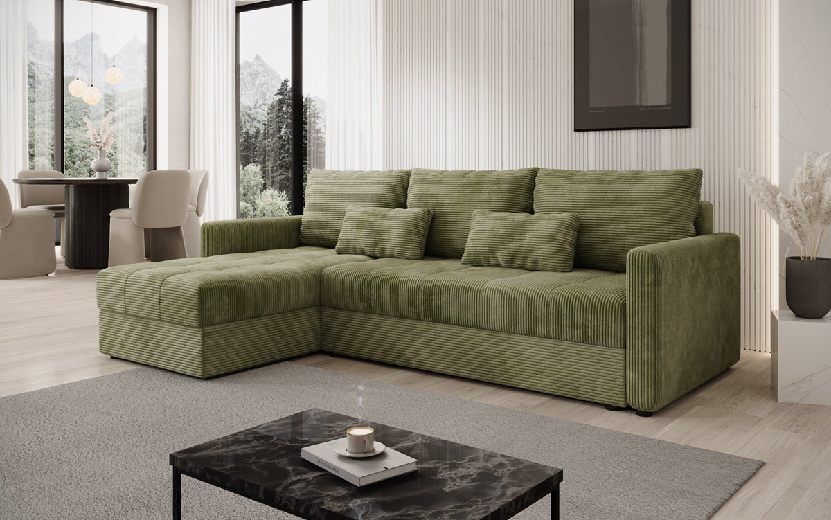 Designersofa Roma in ribstof met slaap- en klapfunctie