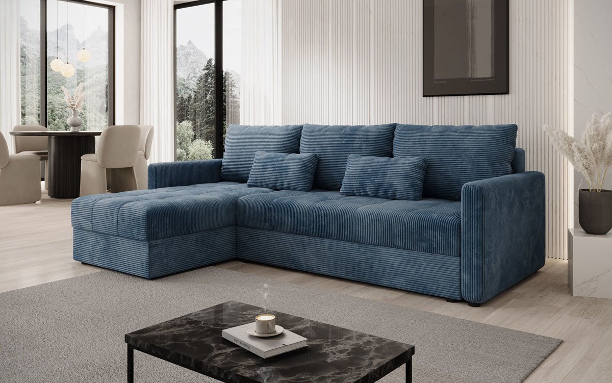 Designersofa Roma in ribstof met slaap- en klapfunctie