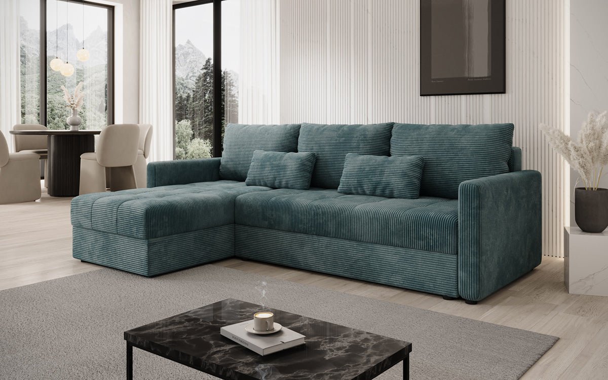 Designersofa Roma in ribstof met slaap- en klapfunctie