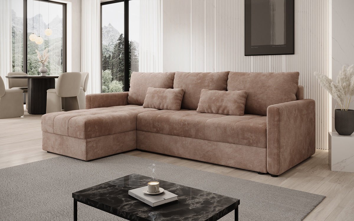 Designersofa Roma in ribstof met slaap- en klapfunctie