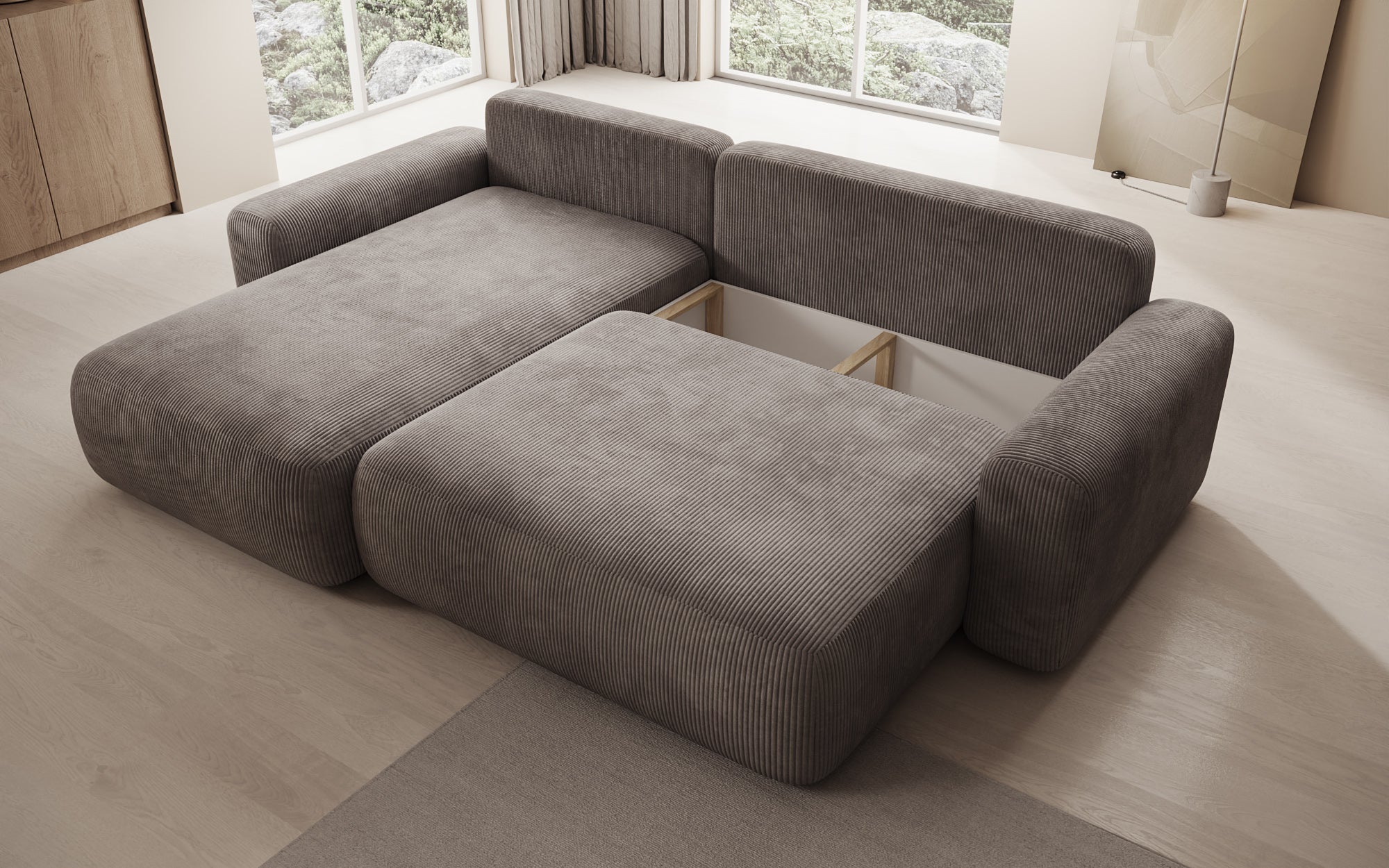 Designerbank Lola met slaap- en klapfunctie in Ribstof