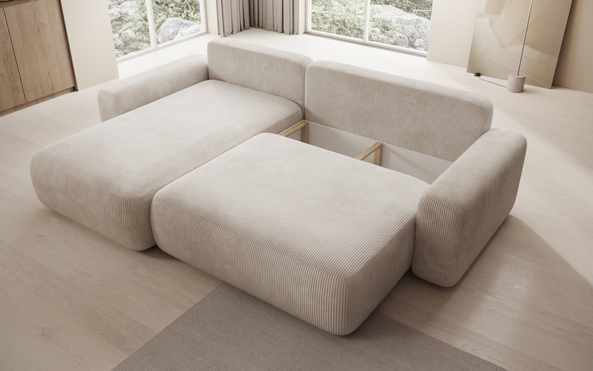 Designerbank Lola met slaap- en klapfunctie in Ribstof