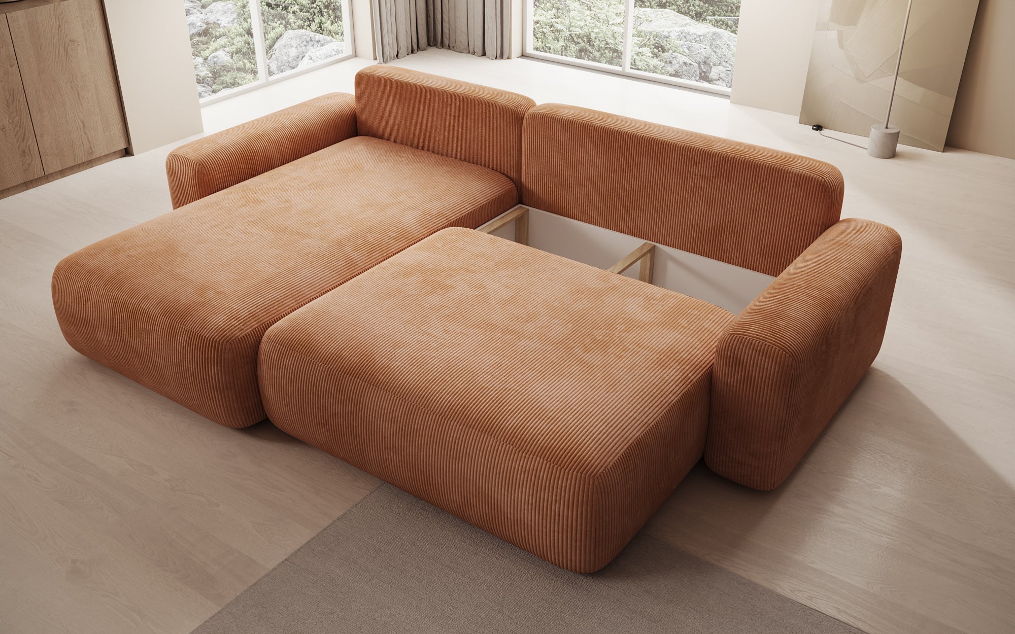 Designerbank Lola met slaap- en klapfunctie in Ribstof