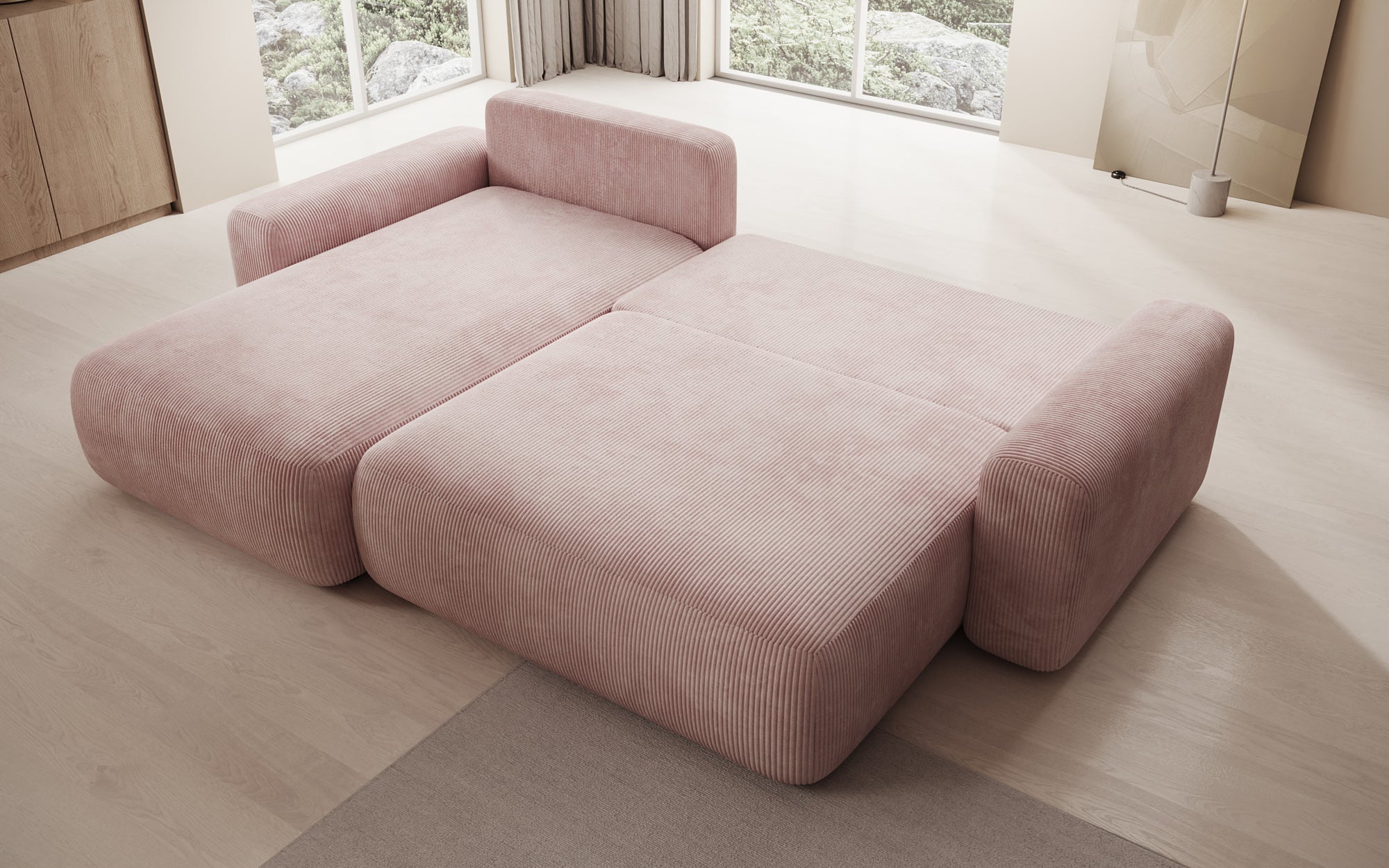 Designerbank Lola met slaap- en klapfunctie in Ribstof