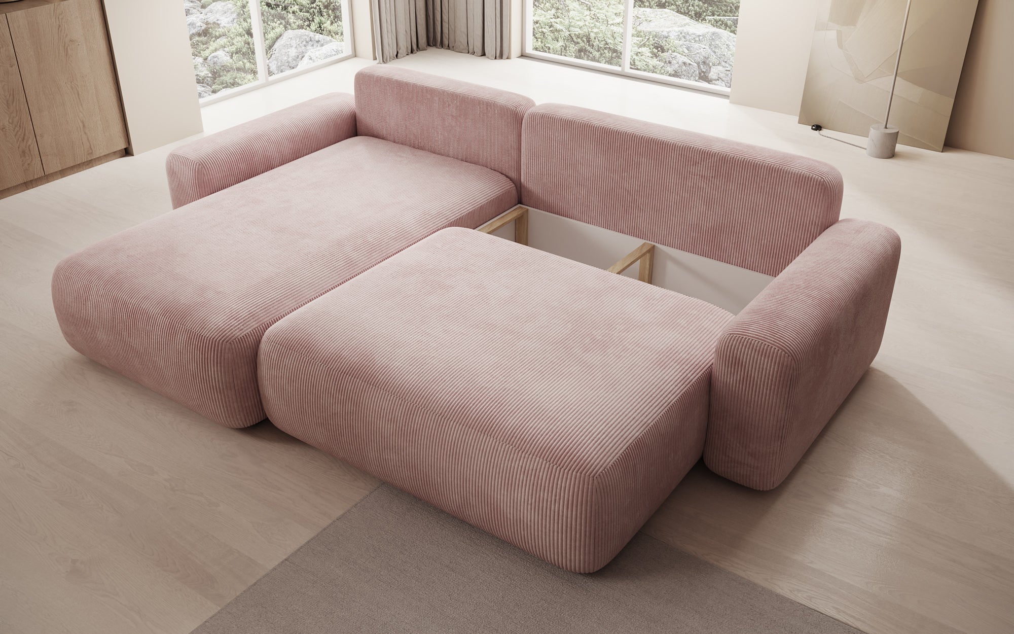Designerbank Lola met slaap- en klapfunctie in Ribstof