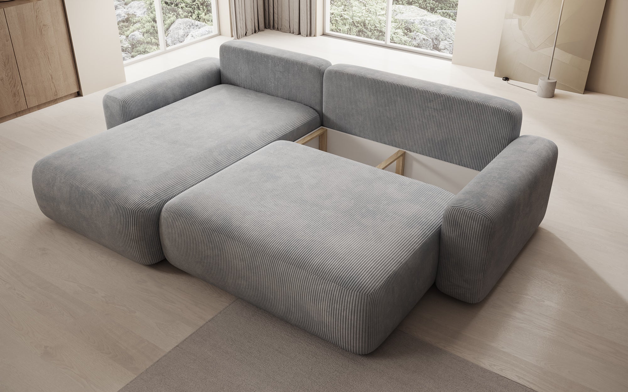 Designerbank Lola met slaap- en klapfunctie in Ribstof