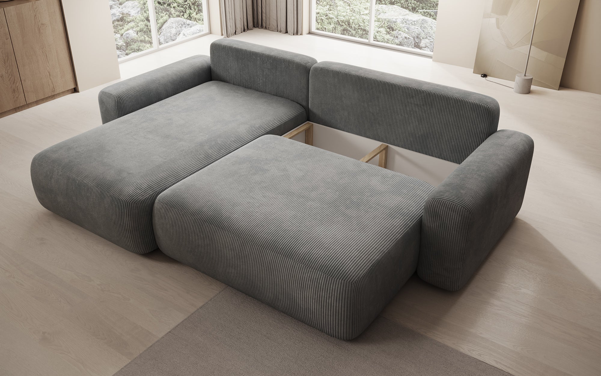 Designerbank Lola met slaap- en klapfunctie in Ribstof