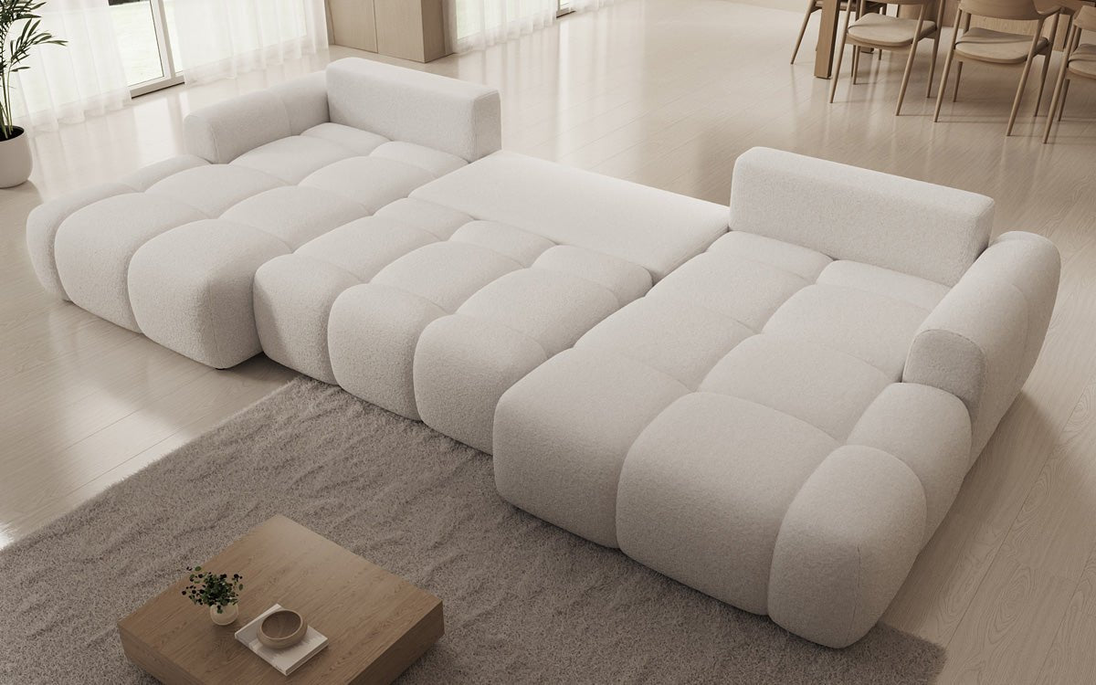 Designer Sofa Analfi U mit Schlaf- und Klappfunktion in Bouclé