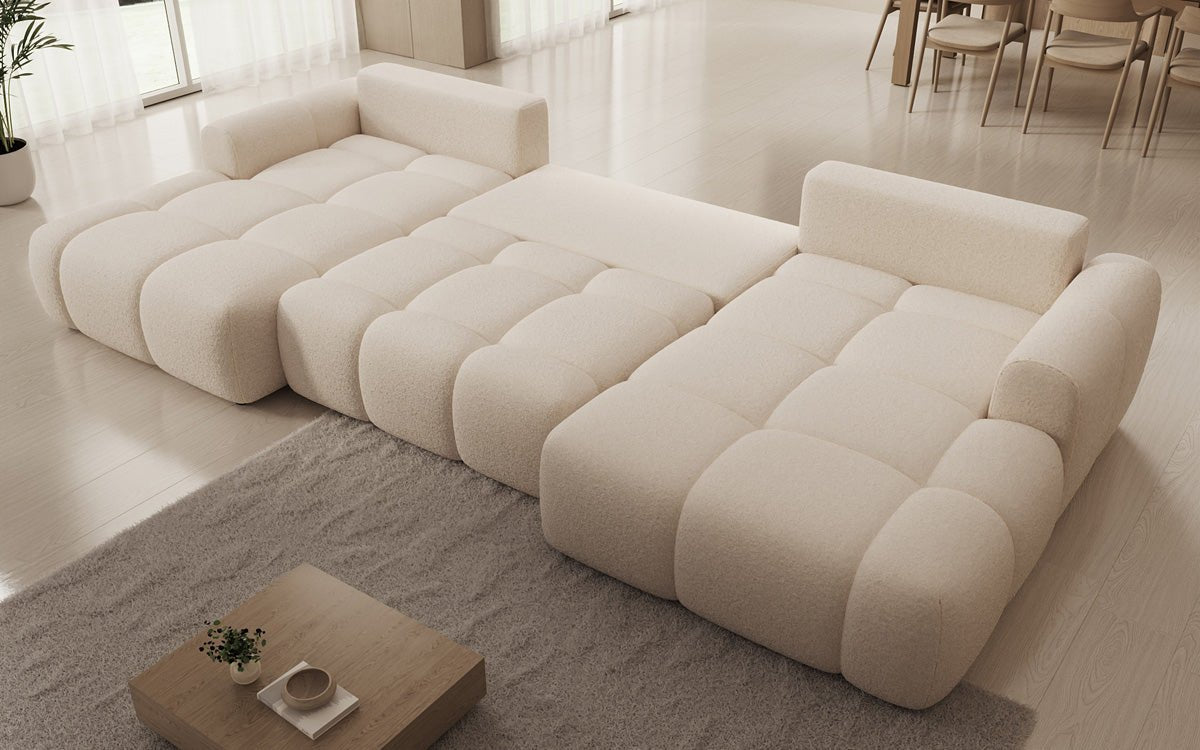 Designer Sofa Analfi U mit Schlaf- und Klappfunktion in Bouclé