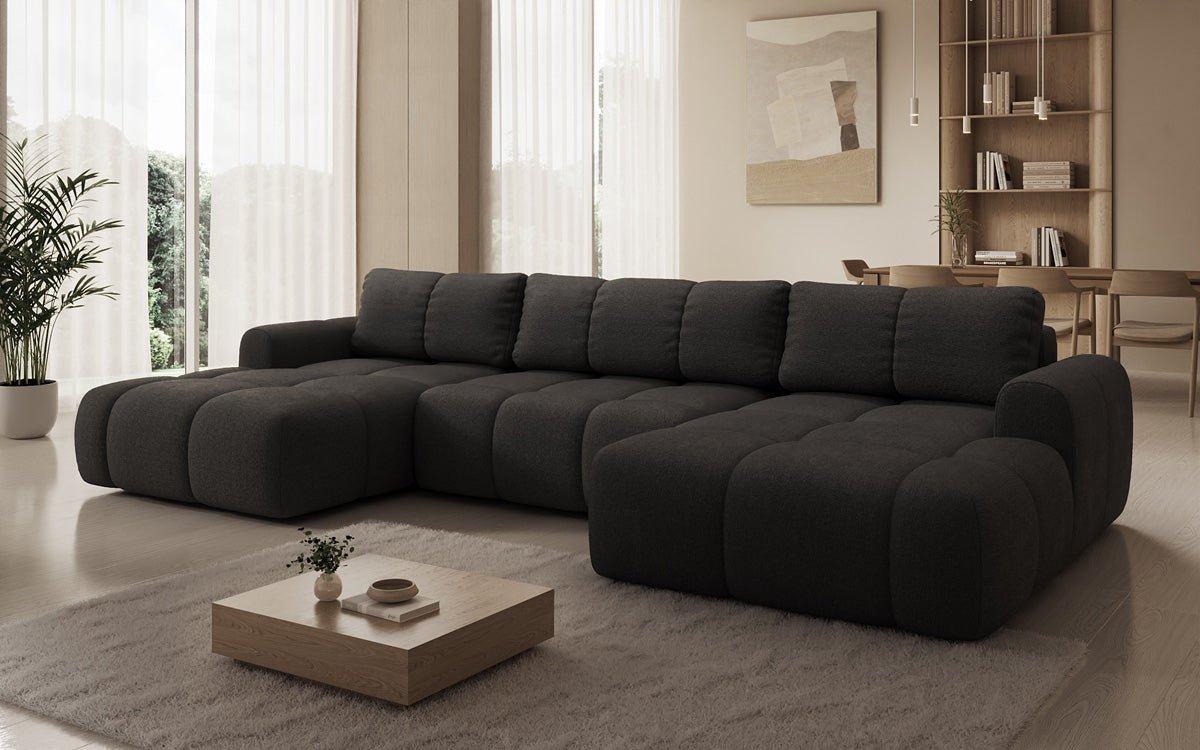 Designer Sofa Analfi U mit Schlaf- und Klappfunktion in Bouclé