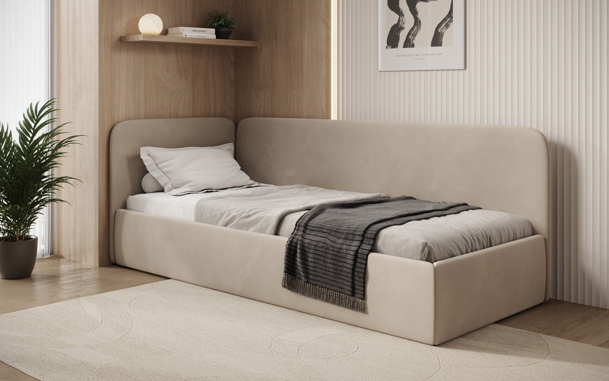 Design gestoffeerd bed/gastenbed/bank Cleo met opbergruimte