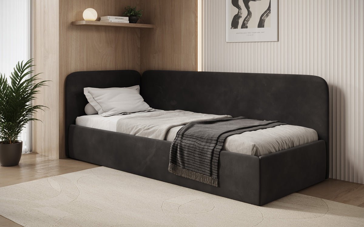 Design gestoffeerd bed/gastenbed/bank Cleo met opbergruimte