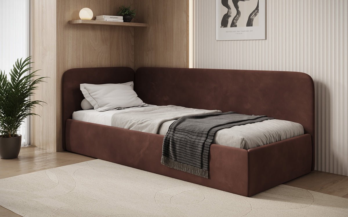 Design gestoffeerd bed/gastenbed/bank Cleo met opbergruimte