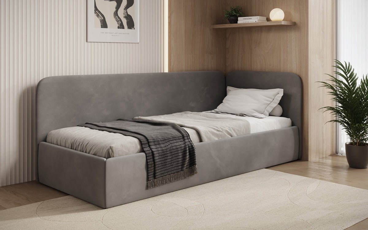 Design gestoffeerd bed/gastenbed/bank Cleo met opbergruimte