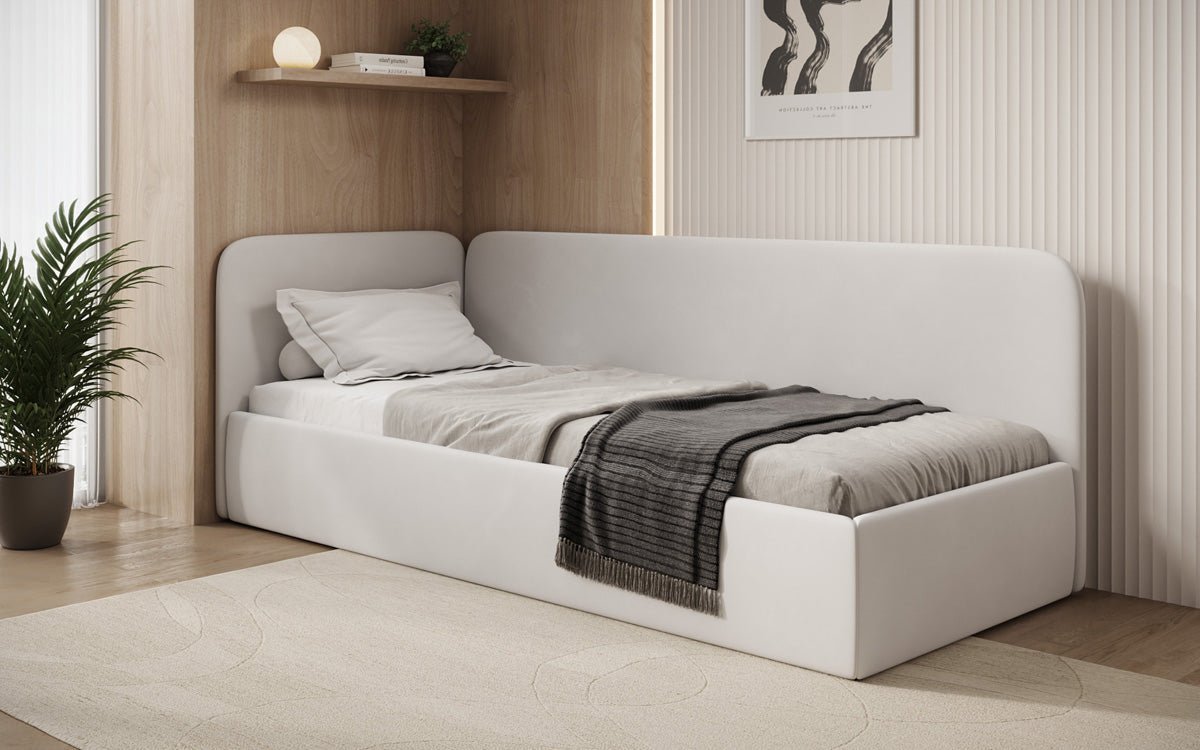 Design gestoffeerd bed/gastenbed/bank Cleo met opbergruimte