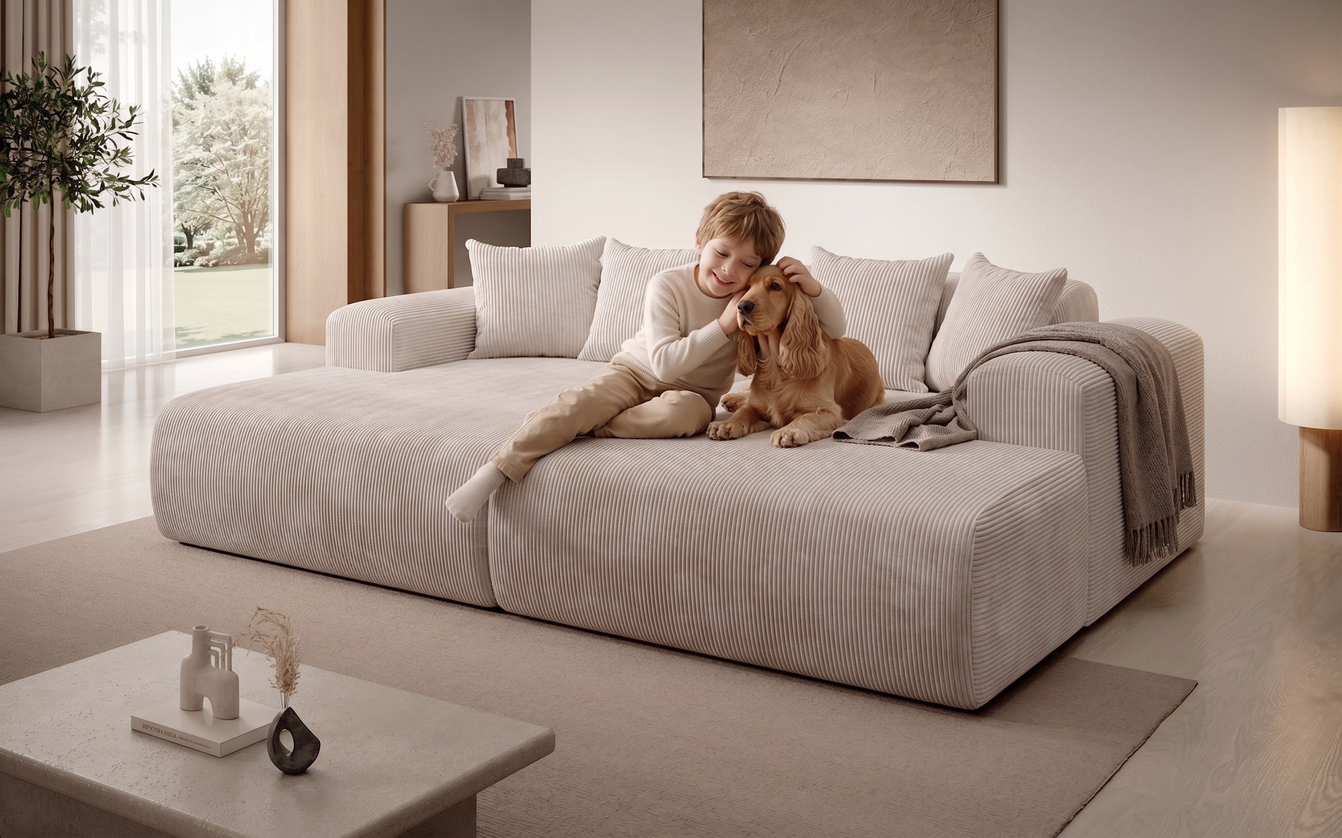 Design loungesofa Shelly in Ribstof