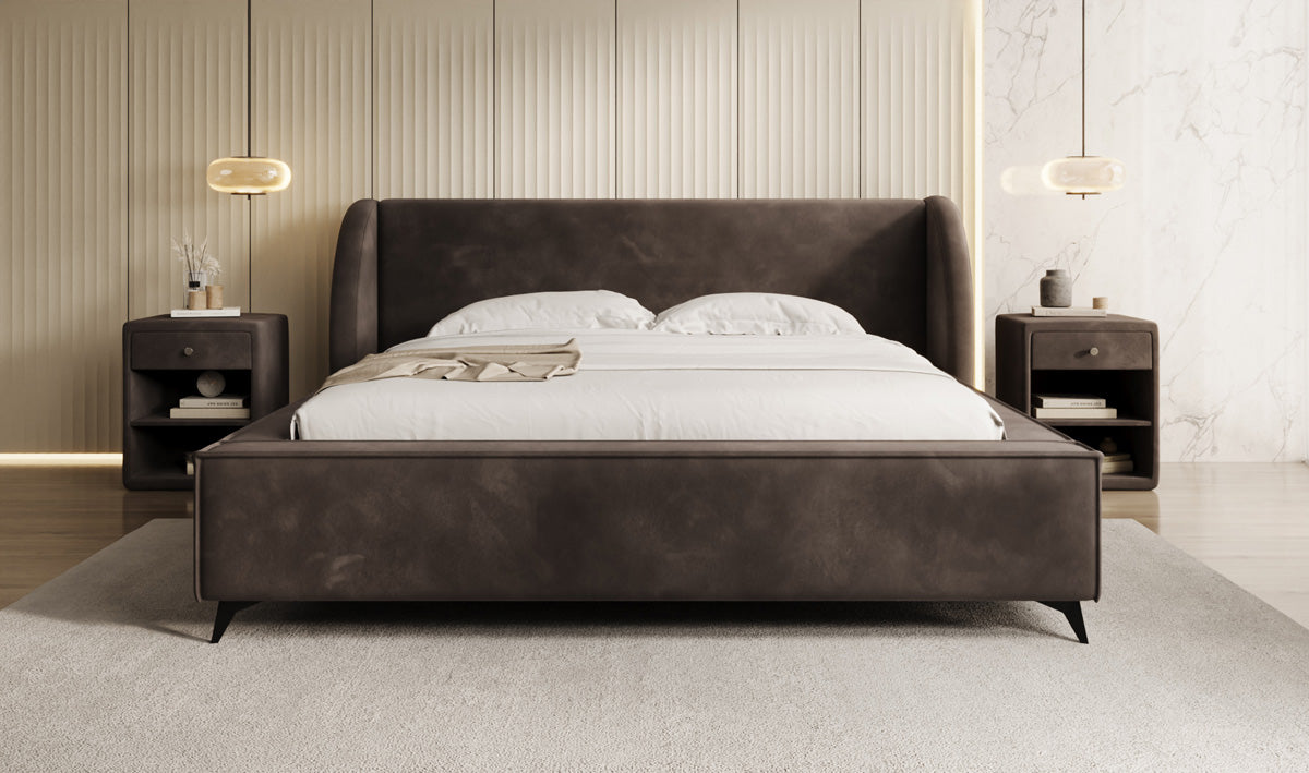 Designer gestoffeerd bed Freya in Fluweel met opbergruimte