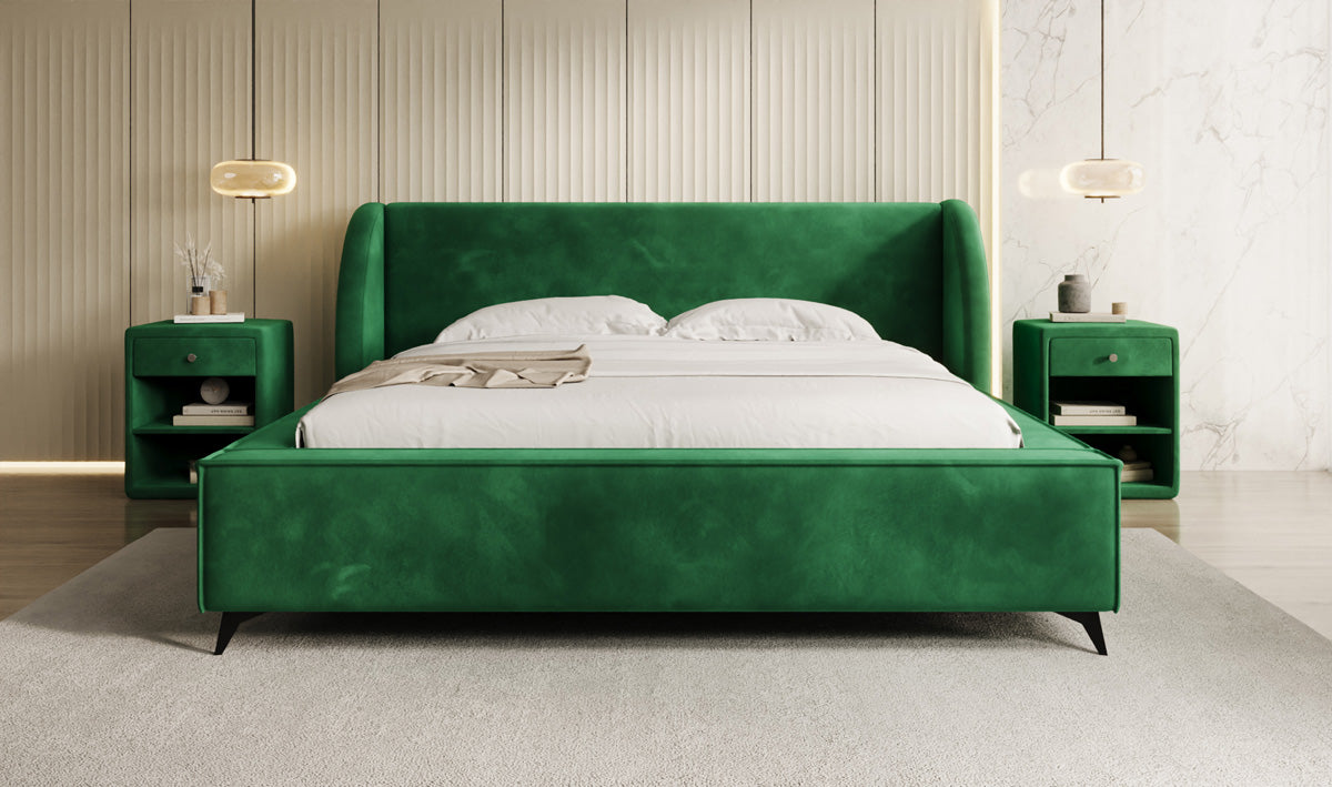 Designer gestoffeerd bed Freya in Fluweel met opbergruimte