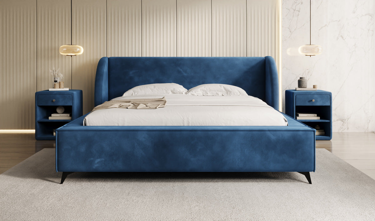 Designer gestoffeerd bed Freya in Fluweel met opbergruimte