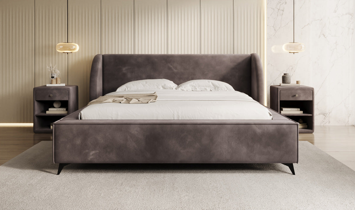 Designer gestoffeerd bed Freya in Fluweel met opbergruimte