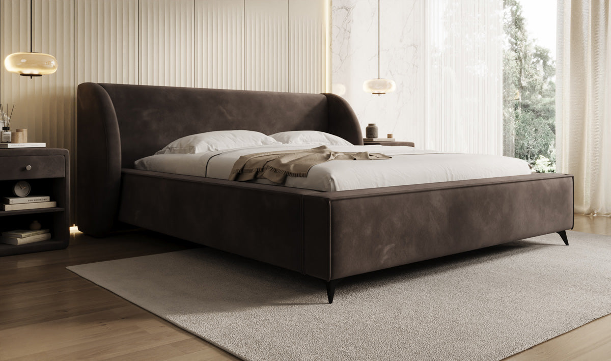 Designer gestoffeerd bed Freya in Fluweel met opbergruimte
