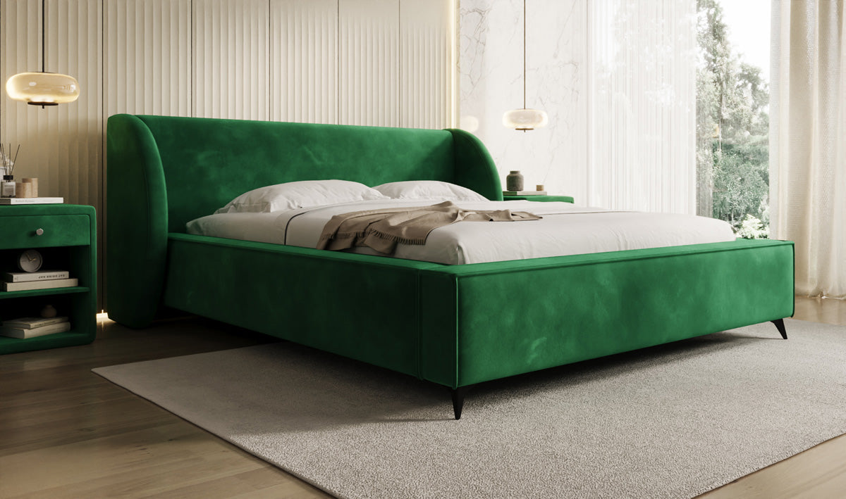 Designer gestoffeerd bed Freya in Fluweel met opbergruimte