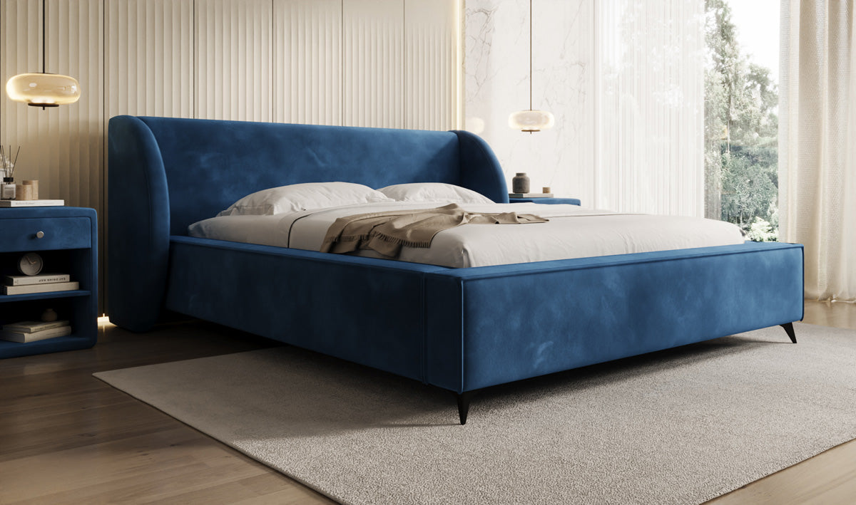Designer gestoffeerd bed Freya in Fluweel met opbergruimte