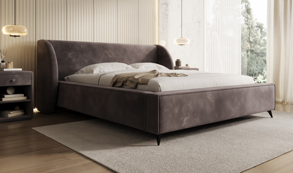 Designer gestoffeerd bed Freya in Fluweel met opbergruimte
