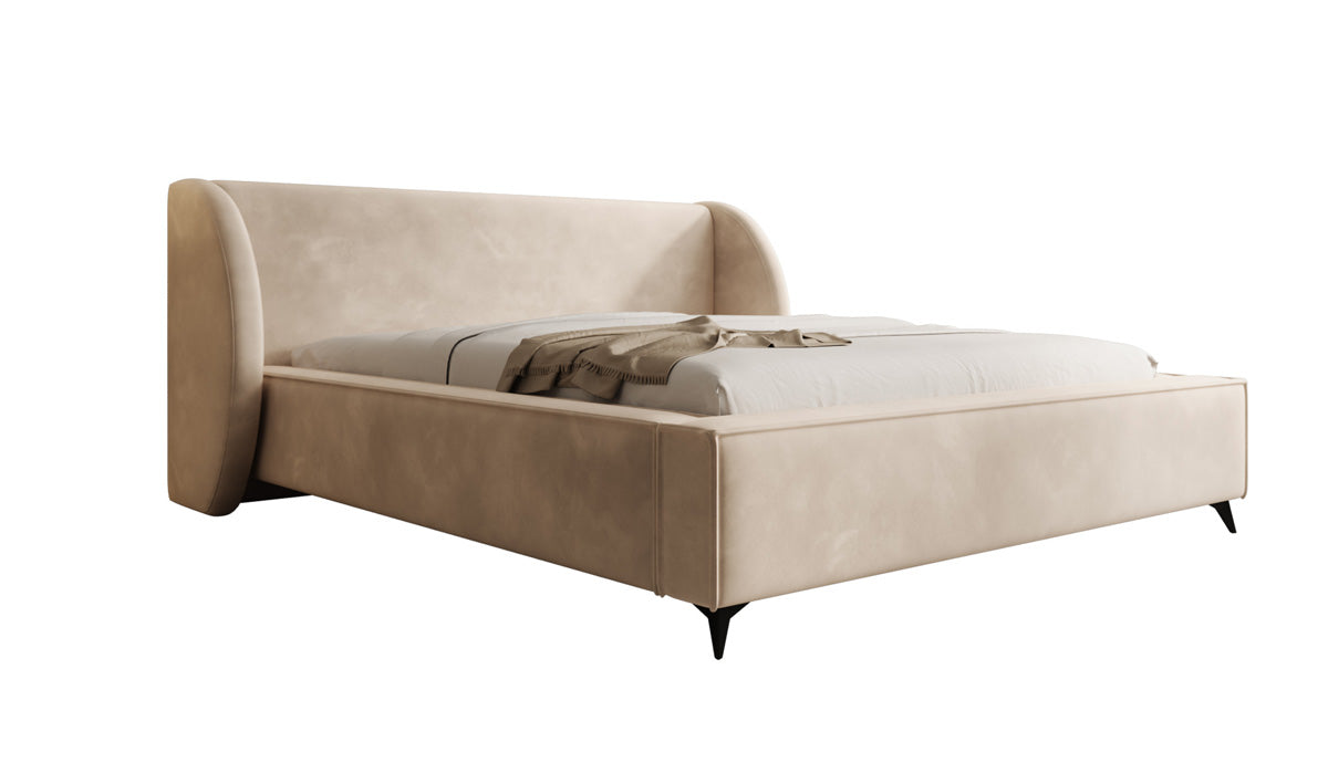 Designer gestoffeerd bed Freya in Fluweel met opbergruimte