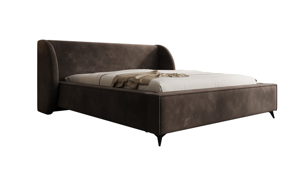 Designer gestoffeerd bed Freya in Fluweel met opbergruimte