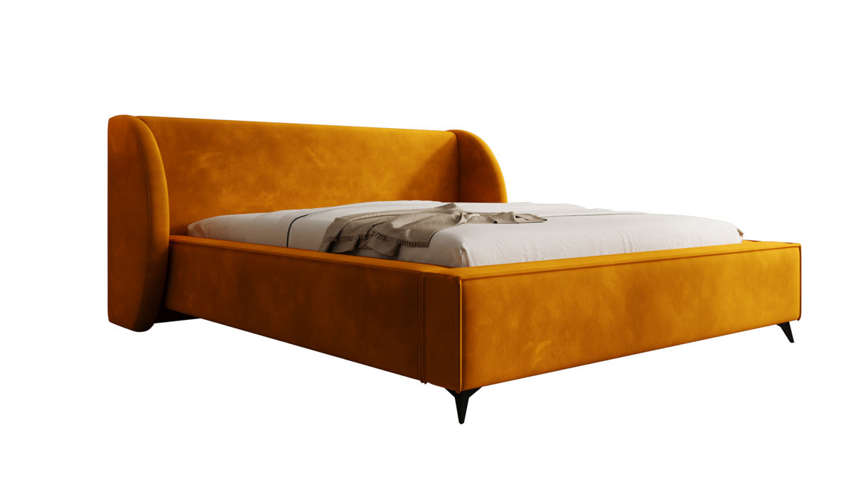 Designer gestoffeerd bed Freya in Fluweel met opbergruimte