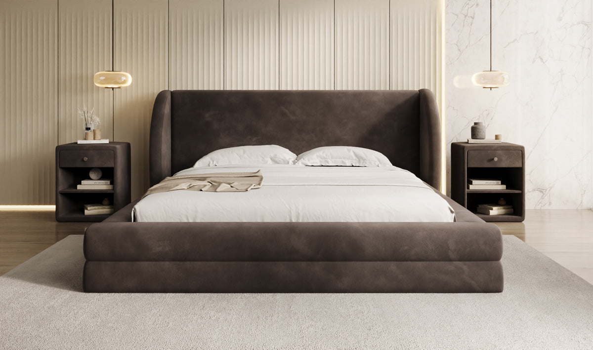 Designer gestoffeerd bed Liv in Fluweel met opbergruimte