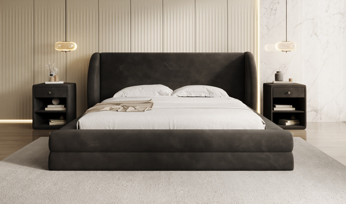 Designer gestoffeerd bed Liv in Fluweel met opbergruimte