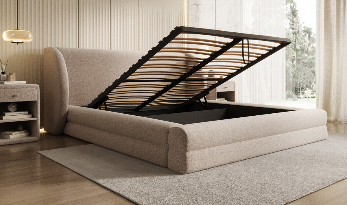 Design gestoffeerd bed Liv in structuurstof met opbergruimte